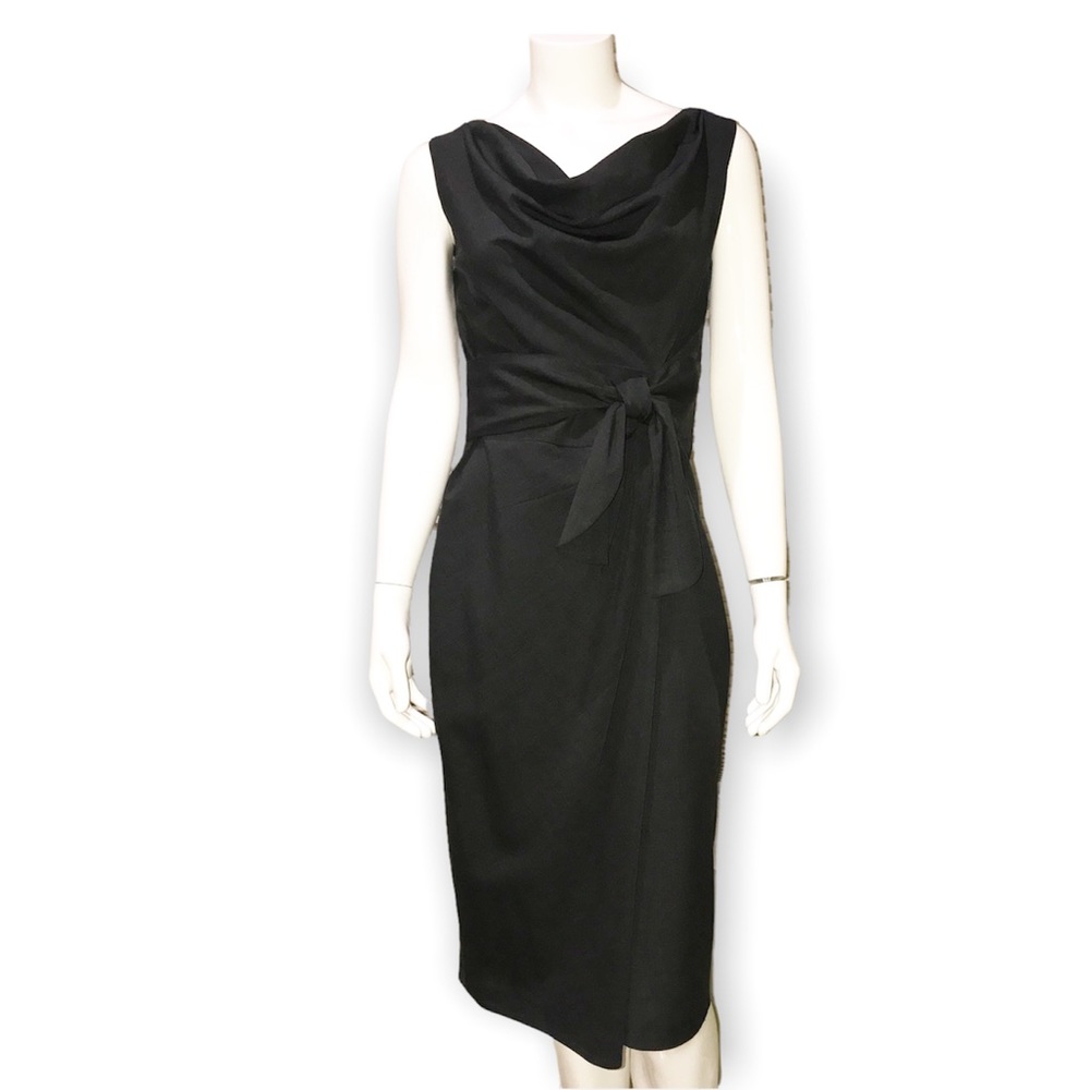 Magaschoni Dark Charcoal summer weight wool sleeveless cowl neck dress - size 8